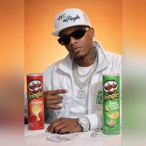 Vintage Jif Peanut Butter Presents Mr Pringles TruckerHat Promo Snapback Cap USA